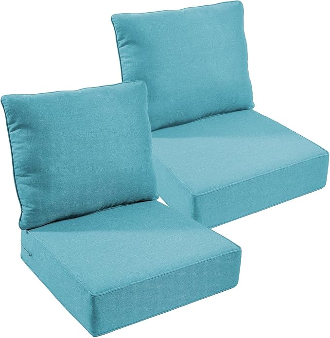 Outdoor Chair Cushions, 6 inch Thick Seat Cushion for Outdoor Furniture, Waterproof 22x24 Patio Furniture Cushions, Patio Couch Cushions Replacement, Include 2 Back & 2 Seat Cushion, Thick/CyanBlue