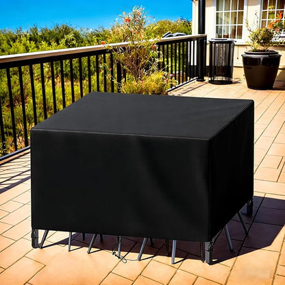 Patio Furniture Cover Rectangle 60"(L) x 36"(W) x 40"(H), Custom Heavy Duty 420D Waterproof Outdoor Cover with Drawstring & Buckles for Table Chair Garden, Black
