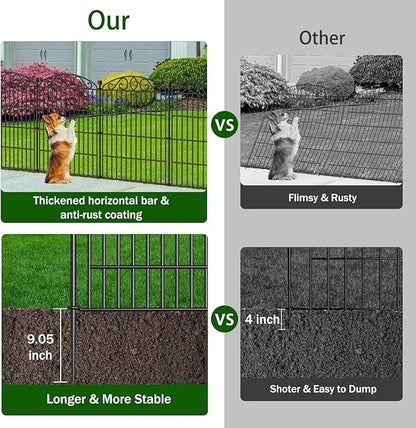 Garden Fence 12 Panel - 30in H x 22.72 ft L, No Dig Rustproof Metal Tall Animal Barrier for Dogs Rabbits, Decorative Outdoor Border for Yard, Patio, and Flower Beds