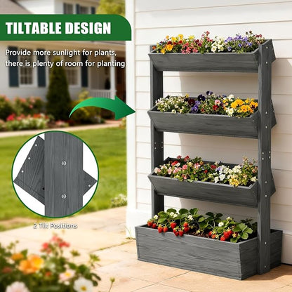 Wooden Vertical Raised Garden Bed, 4 Tier Garden Planters Raised Beds Freestanding Plant Stand Flower Rack Wooden Planter Box for Plants Herbs Flowers Vegetables Outdoor Indoor Gardening