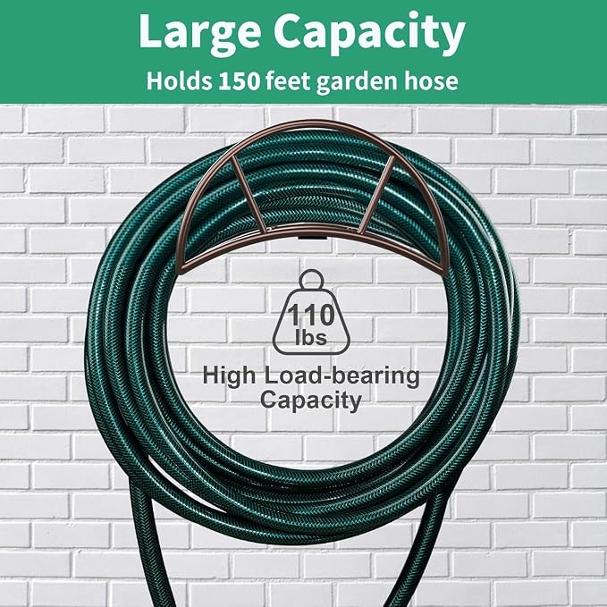 TomCare Garden Hose Holder Heavy Duty Water Hose Holder Wall Mount Holds 150 FT Hoses Hose Hanger Decorative Durable Garden Hose Storage Hose Reel Hose Stand Hose Holders for Outside Yard, Bronze