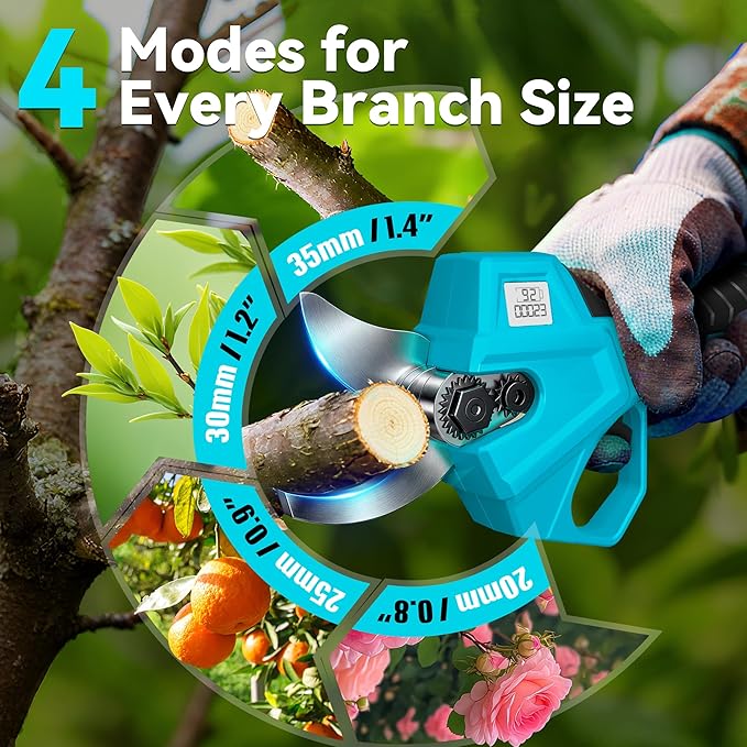2-in-1 Pole Pruning Shears, 1.4" Cutting Diameter Cordless Electric Pole Pruners - Brushless Motor, 2x4.0Ah Batteries, Extra SK5 Blade, 4 Modes Adjustable Branch Cutter for Garden & Flower (Yellow)