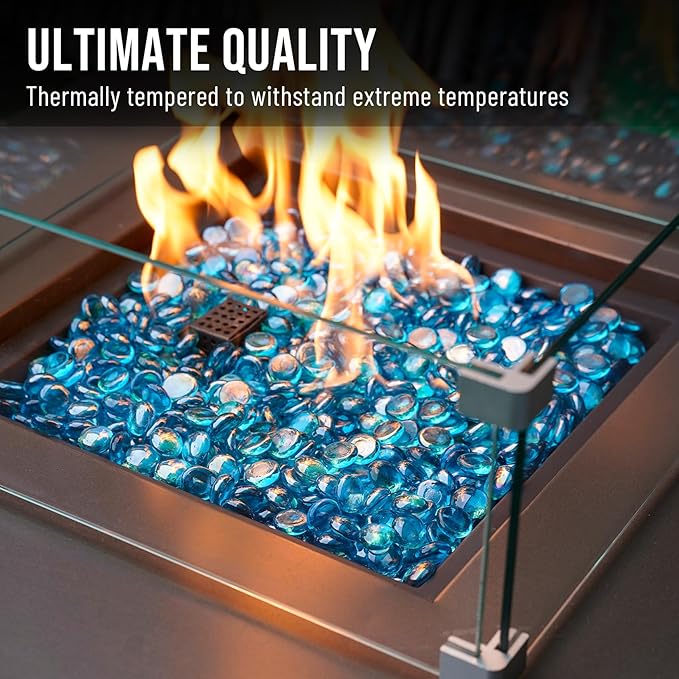 Skyflame 10-Pound Fire Glass Beads for Fire Pit Fireplace, 1/2-Inch Size Caribbean Blue Luster Decorative Blended Fireglass Drops for Landscaping