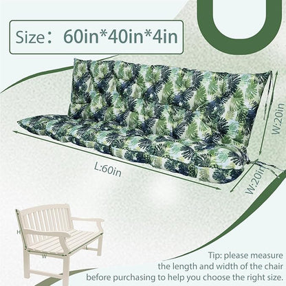 2/3 Seater Swing Replacement Cushion, Waterproof Porch Swing Cushions with Backrest, Thickened Bench Cushions for Outdoor Furniture, for Outdoor Patio Swing (Palm Leaves, 60 * 40 in)