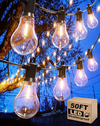 Outdoor String Lights, 50FT LED Patio Lights with 25+2 A45 Vintage Edison Shatterproof Bulbs, Waterproof Connectable Dimmable Outside Hanging Lights for Backyard Bistro Porch Garden