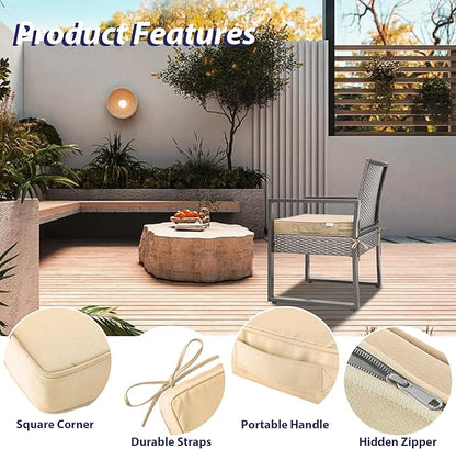Outdoor Chair Cushions Set of 4 -Waterproof Outdoor Seat Cushions for Patio Furniture, Patio Chair Cushion with Handle and Ties, Square Out Door Chair Pads,19" x 19" x 3", Beige