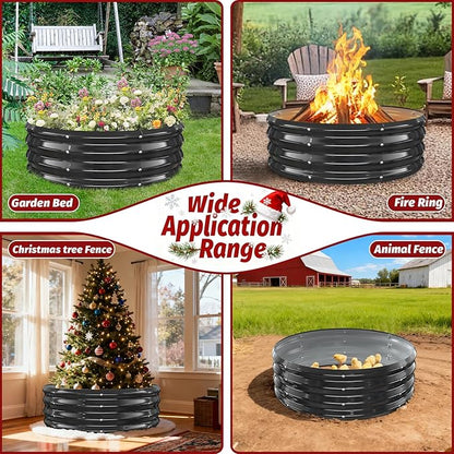 12 Inch Tall Heavy-Duty Round Steel Rised Garden Bed – Wave-Shaped Design Galvanized Metal Planter Box for Vegetables Flowers Succulent at Patio/Garden Outdoor (Black, 36" Diameter)
