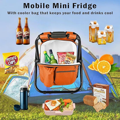 Kikerike Backpack Stool Cooler Chair Heavy Duty 300 LBS Max Load Portable Lightweight Stool Backpack Folding Fishing Cooler Seat for Camping Hunting Fishing - Orange