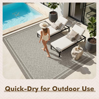 MontVoo-Outdoor Rug-Patio Rug 6x9 Polypropylene Indoor Outdoor Rugs Outdoor Carpet for Patio Deck Balcony Porch, Textured Weave, Durable for High Traffic, Fade-Resistant, Boho Farmhouse Silver Grey