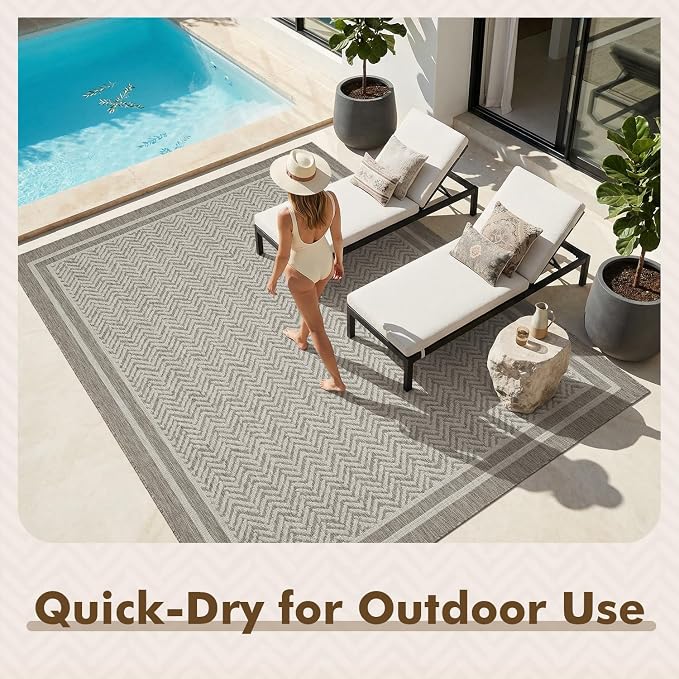 MontVoo-3x5 Outdoor Rug Porch Entryway Rug-Polypropylene Indoor Outdoor Rugs for Entryway Kitchen Balcony Patio, Textured Weave, Durable, Fade-Resistant, Non-Shedding, Boho Geometric Neutral Grey