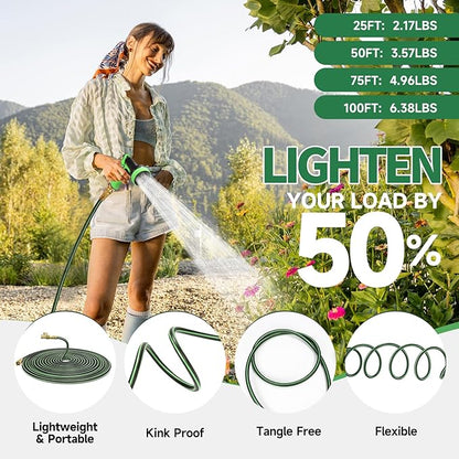 Garden Hose 75 ft Non-expandable Water Hose Flexible Durable 5 Layers TPV No Kink Lightweight Hybrid Hoses Heavy Duty with 3/4’’ Fittings-10 Way Nozzle Collapsible Outdoor Pipe for Yard Lawn