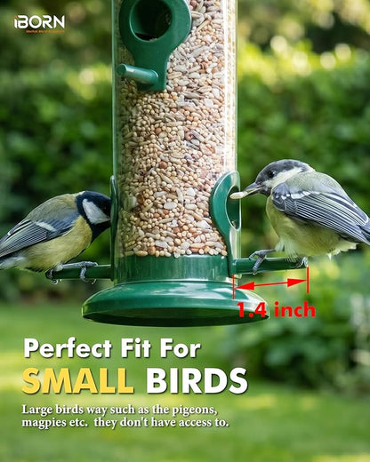iBorn Metal Bird Feeders 6 Ports Hanging Wild Bird Seed Feeder for Mix Seed Blends, Seed Feeder, Sunflower Heart, Birdbath, Heavy Duty All Metal Green Finishing 15 Inch 6Port, Pack of 2,Gift Box