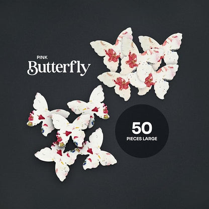 50pcs Large (2.85" h x 3" w) Pink Butterfly Seed Paper – Writable & Plantable Wildflower, Mom's Gift for Birthday, Use for Wedding, Baby Shower, & Party Favors