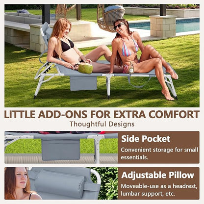 HRVEOCEI 3-in-1 Sun Tanning Chair with Face Hole,Adjustable 5-Position Folding Laying Out Chairs for Tanning,Outdoor Face Down Beach Lounger Sun Bathing Lounge Chair for Pool Deck Patio (Grey)