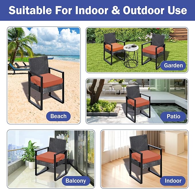 IASEAHK Patio Chair Cushions, 19" x 19" x 3" Outdoor Chair Cushions Set of 4, Waterproof Outdoor Cushions for Patio Furniture, Outdoors Seat Cushions Set of 4 with Handle and Ties, Spice