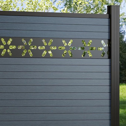 6 Feet×6 Feet Privacy Fence, Outdoor Wood Plastic Composite Fence Panel, Waterproof Security Barriers Fencing, WPC (Gray, Floral (1 Panel - 1 Post))