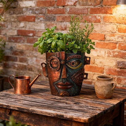 Abstract Face Planter Pot, Hand-Painted Resin Flower Pot with Top Opening for Planting, Decorative Planter for Indoor Plants, Art Accent Flowerpot Decor