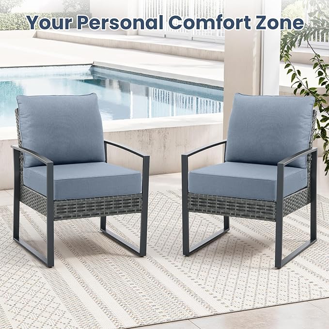 Outdoor Chair Cushions, 6 Inch Thick Patio Seat & Back Cushions Set with Removable Cover, Waterproof Patio Cushions for Outdoor Furniture, 24 x 24 Inch, Baby Blue 1-Set