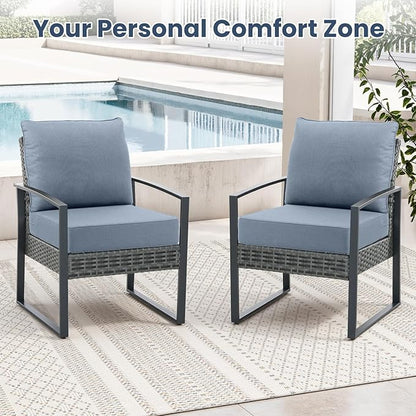 Outdoor Chair Cushions, 6 Inch Thick Patio Seat & Back Cushions Set with Removable Cover, Waterproof Patio Cushions for Outdoor Furniture, 22 x 24 Inch, Baby Blue 3-Set