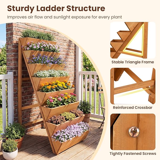 HAPPYGRILL Vertical Raised Garden Bed, Freestanding Wood Elevated Planter Box w/Legs for Growing Vegetables Flowers Herbs, Indoor Outdoor Tiered Plant Stand for Patio Yard Balcony Corner (2,8-Tier)