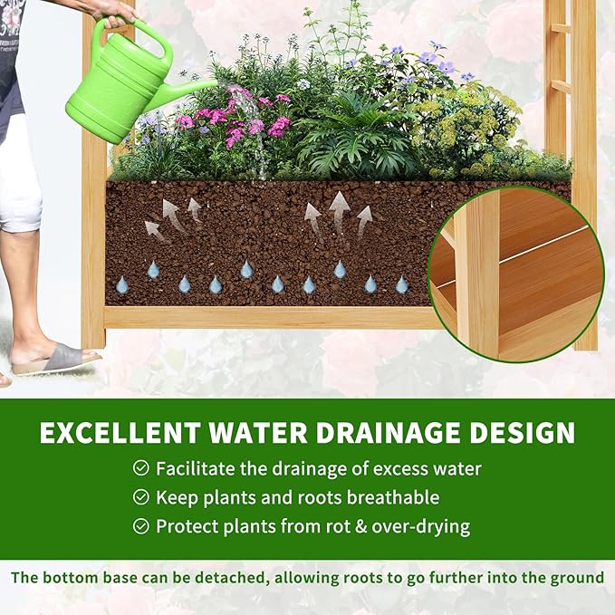 DoCred Raised Garden Bed with Trellis, Freestanding Wood Planter Box with Hanging Roof, Side Trellis Above Ground Elevated Garden Bed Outdoor Planter with Trellis for Climbing Plants Vines Patio