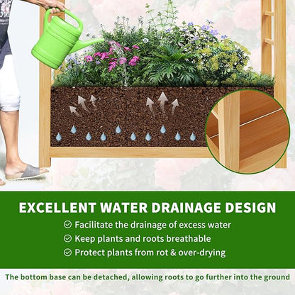 DoCred Raised Garden Bed with Trellis, Freestanding Wood Planter Box with Hanging Roof, Side Trellis Above Ground Elevated Garden Bed Outdoor Planter with Trellis for Climbing Plants Vines Patio