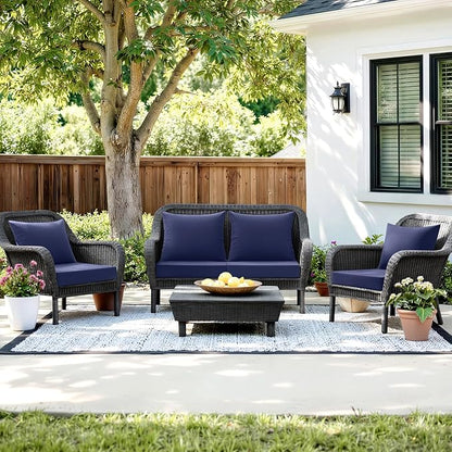 MIULEE Navy Outdoor Chair Cushion 22x22 Inch for Patio Furniture Linen Textured Waterproof & 3 Year Color Fastness Seat and Back Couch Cushion with Ties No Slip Design