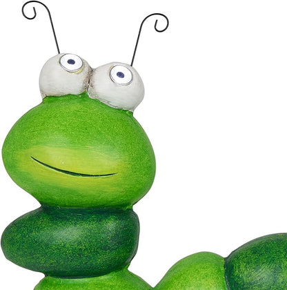 Alpine Corporation YEN608SLR 16" Tall Caterpillar with Light Up Eyes, Solar Powered LED Garden Statue, Green