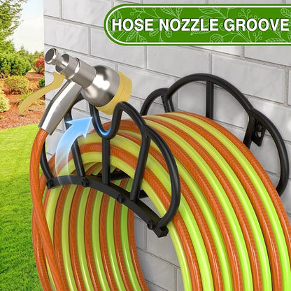 Qatsrin Super Stable Garden Hose Holder Wall Mount, Heavy Duty Water Hose holder Hanger Holds 125-Feet Hose, Metal Hose Storage Reel Rack Organizer for Outside Yard Lawn, 2 Pack