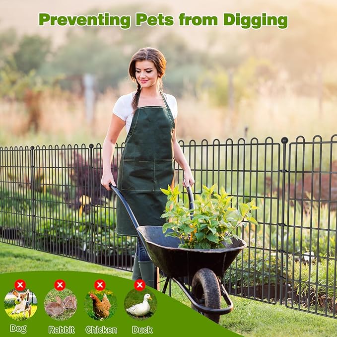 10 Panels No Dig Decorative Garden Fence with Gate for Yard, 32 in(H) X 23.6 ft(L) Animal Barrier Fencing for Outdoor Dog, Metal Portable Garden Fences for Borders, Pets, Landscape, Temporary Fence