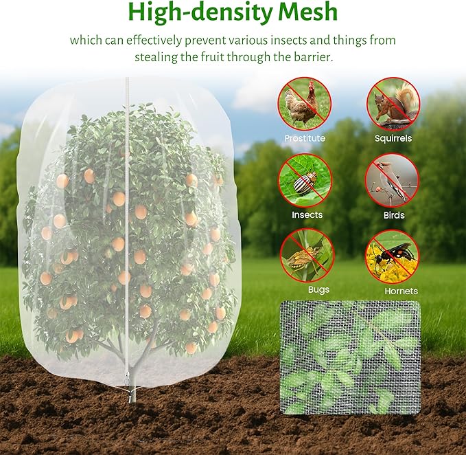 3pcs Fruit Tree Netting with Zipper and Drawstring,2.62 * 3.28 Ft Bird Garden Netting for Garden Protection,Cover for Blueberry Tomato Strawberry and Plants Protection from Insect Squirrels Birds