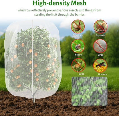 3pcs Fruit Tree Netting with Zipper and Drawstring,2.62 * 3.28 Ft Bird Garden Netting for Garden Protection,Cover for Blueberry Tomato Strawberry and Plants Protection from Insect Squirrels Birds
