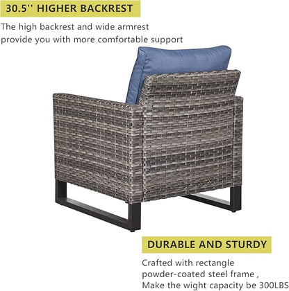 HUMMUH 6 Piece Patio Furniture Outdoor Sectional Sofa Set All-Weather Wicker Outdoor Chairs with End Table Ottomans for Patio,Porch,Garden,Backyard