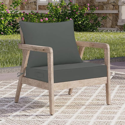 downluxe Outdoor Chair Cushions 24x24 with Removable Cover, Waterproof Patio Furniture Cushions, Deep Seat Cushions for Outdoor Furniture with Backrest for Sofa, Couch and Patio Chairs, Dark Grey