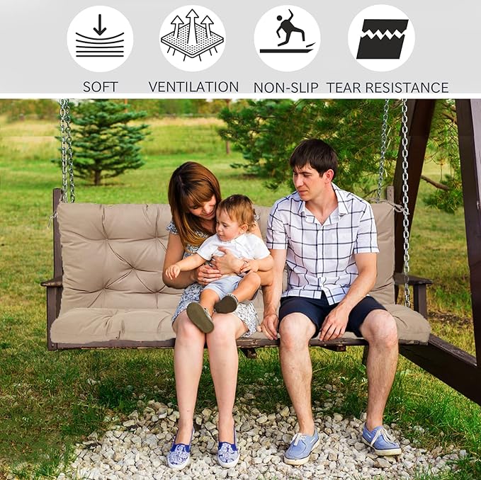 Replacement Cushions for Swing, Swing Cushions 3 Seater Replacement, Waterproof Thicken Washable Pad Cushion for Outdoor Indoor Furniture Swing Patio (Khaki, 40x60 inch)