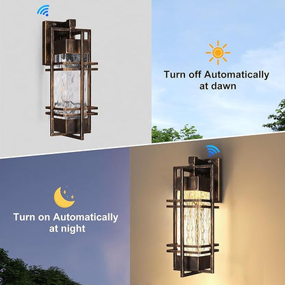 Dusk to Dawn Outdoor Front Porch Light Fixtures Wall Mount Gold-Swept Black,2 Pack Waterproof Wall Sconce Lights, Sensor Exterior Lighting Fixtures for House, Outside Lantern Lamp (Bulb Included)