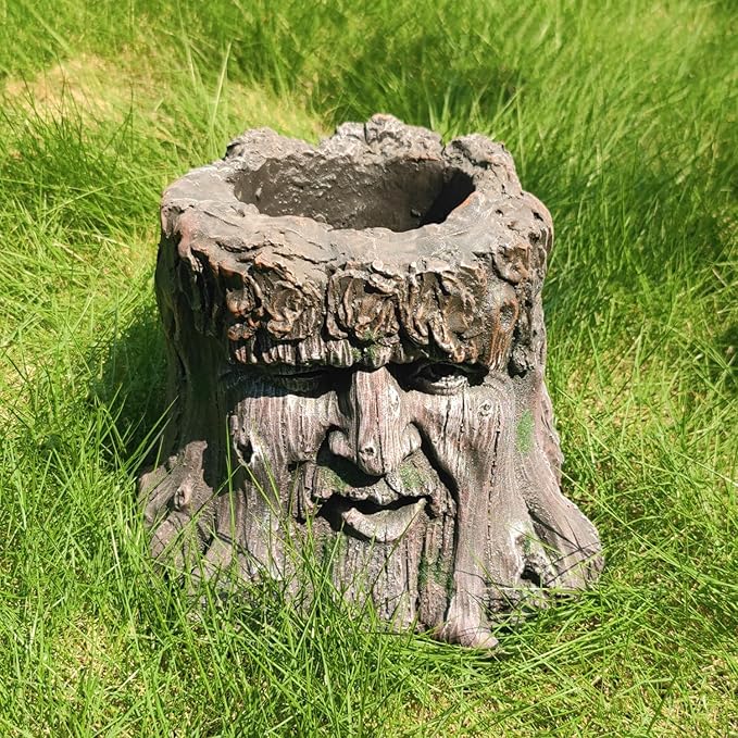 10''H Tree Face Planters Pots Head Planter Magnesium Oxide Head Face Planter Pot Tree Stump Face Flower Plant Pots for Indoor/Outdoor Garden Yard Porch Patio Decor