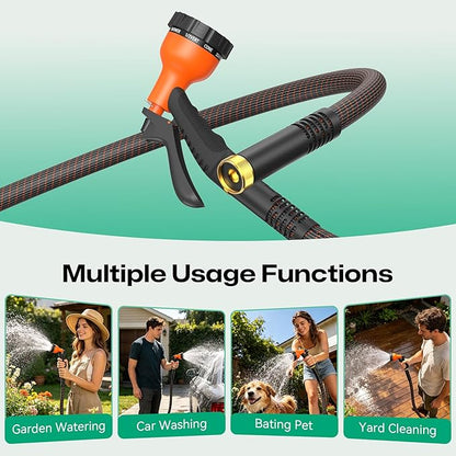 Garden Hose 75ft NON-EXPANDABLE Water Hose, 3-Layer Lightweight Nylon Braided Hose for Yard, Car Wash & Pet Shower, 600 PSI Heavy Duty Burst Kink-Free with 10-Way Nozzle & 3/4" Brass Fittings