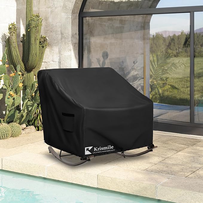 Outdoor Rocking Chair Cover, Heavy Duty Waterproof Papasan Chair Cover with Split Zipper, Easy to use, Black