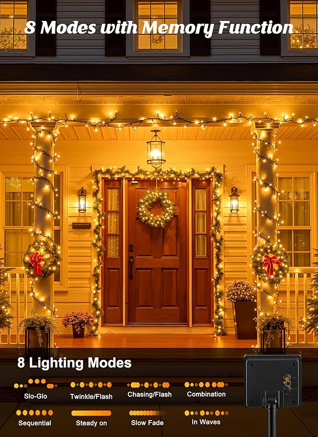 Brightown 2 Pack Solar Christmas String Lights Outdoor, Total 144Ft 400 LED Twinkle Fairy Lights Waterproof with 8 Modes Auto On/Off for Patio Tree Garden Party Home Wedding Decorations (Warm White)