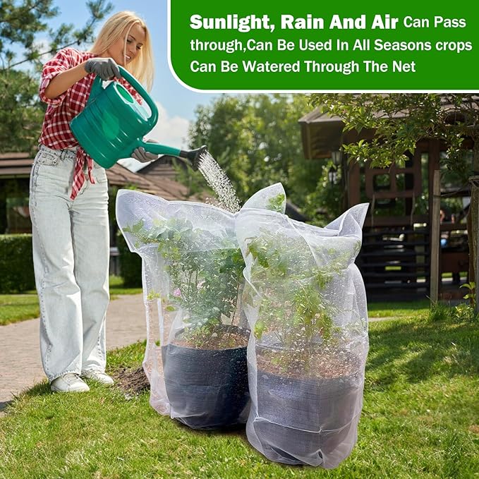 2 PCS Fruits Tree Netting Cover for Garden 3.3 x 4.9 ft Garden Insect Bird Barrier Plant Netting for Tomato Blueberry Bush Netting Covers Deer Cicada Netting Cover Bag with Drawstring