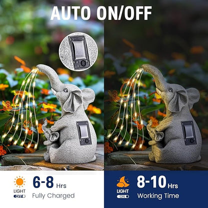 Solar Garden Outdoor Statue with 30 LED Lights - Lawn Decor Elephant Figurine for Patio, Balcony, Yard Ornament - Unique Housewarming Lucky Elephant Mother Gift
