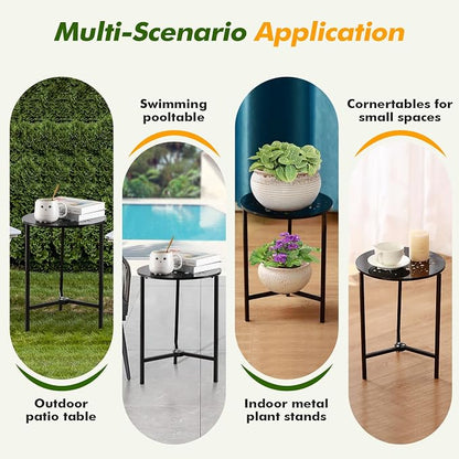 Party Zealot 1-Pack Small Round Metal Side Tables, 13-Inch Black Outdoor End Tables for Patio, Balcony, Porch or Garden – Weather-Resistant Corner Coffee Table for Small Spaces & Indoor Plant Stand