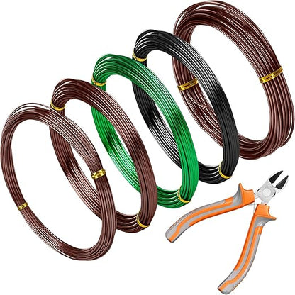 Mudder 5 Roll Aluminum Bonsai Training Wire Tree 1/1.5/2.0mm 160 Feet Total with Bonsai Wire Cutter Anodized Training for Holding Branches Small Trunks(Colorful)