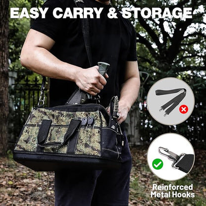 WORKPRO 16-Inch Wide Mouth Tool Bag, Multi-Pocket Tool Bags for Men with Adjustable Shoulder Strap, Waterproof Oxford Fabric and Sturdy Buttom