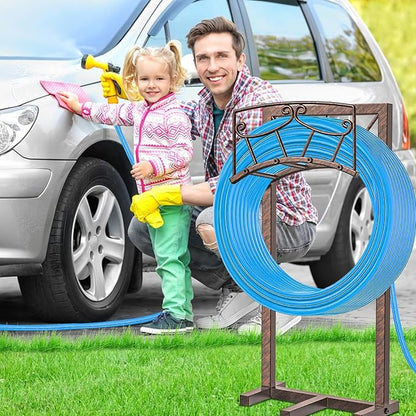 Garden Hose Holder, Heavy Duty Metal Water Hose Holders Hose Stand with 5 Spikes, Freestanding Hose Storage Rack Hose Hanger Holds 150ft Hose for Outside Yard Lawn Garden Decor