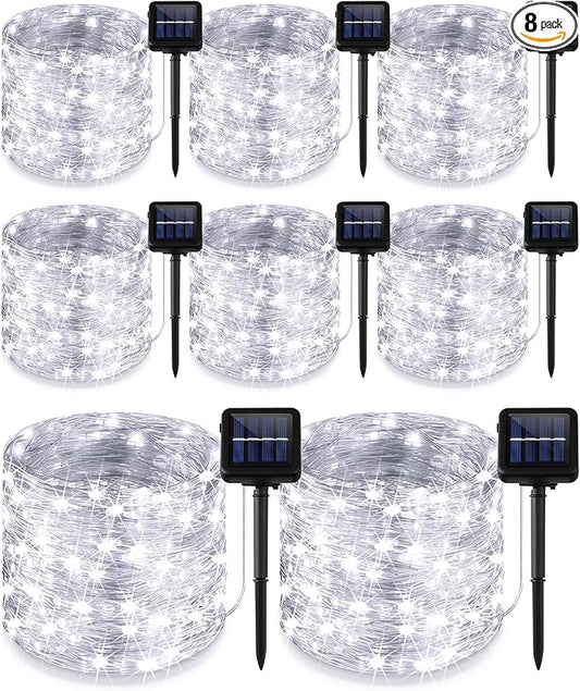 Treela 8 Pack Solar String Lights Outdoor Waterproof Each 240 Led 78ft Solar Fairy Lights Outdoor 8 Mode Led Tree Waterproof Copper Wire Garden Yard(Cool White)