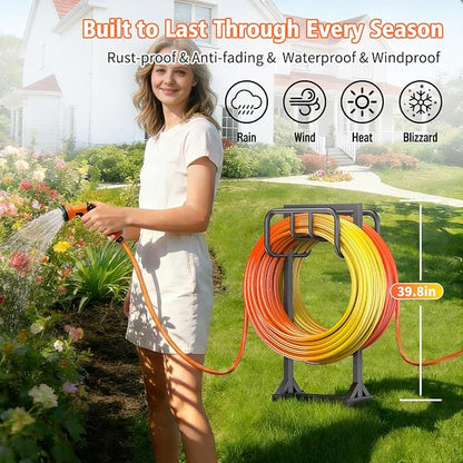 HeroicLion Garden Hose Holder Holds 2 x 160FT Hoses, Super Stable Water Hose Holders with 4 Spikes, Rustproof Freestanding Hose Stand Hanger Garden Hose Storage for Outside Yard Lawn Farm, Black