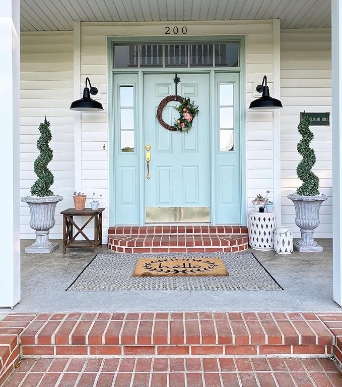 Steel Lighting Co. Gardena Barn Light | Outdoor Wall Mounted | 16" Dome | Upward Sloping Gooseneck | Farmhouse Light Made in America | Modern Gray Exterior/Brass Interior