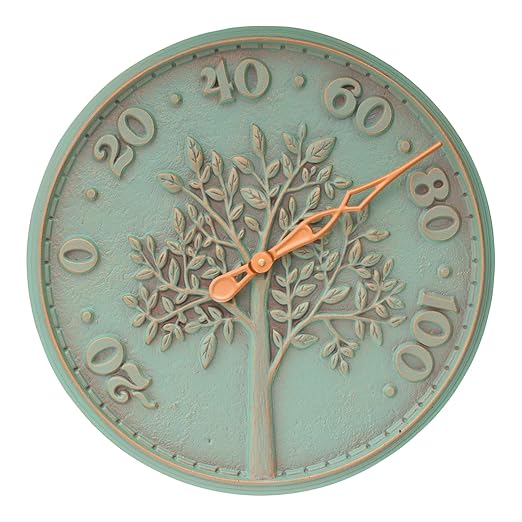 Whitehall Products 10437 Tree of Life 16 inch Indoor Outdoor Wall Thermometer in Copper Verdigris